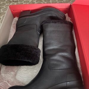 Black Real Leather Fur-Lined Boots by Hunter